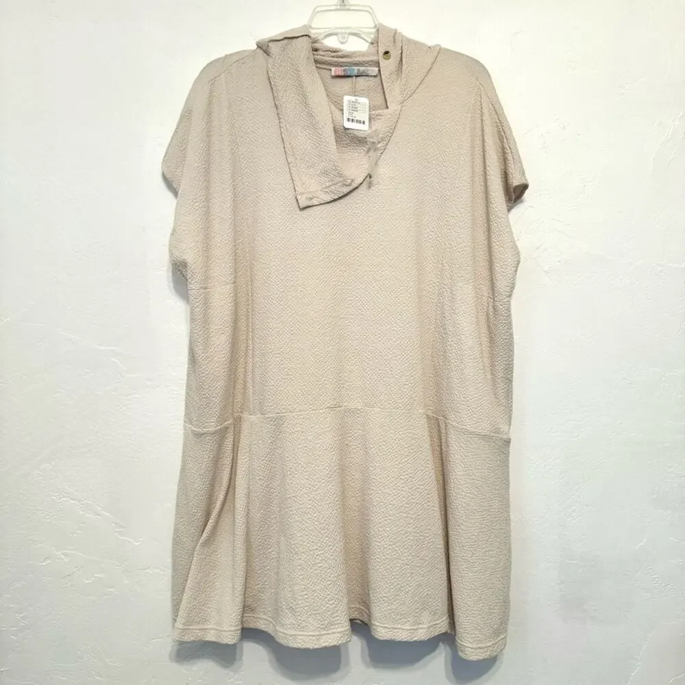 NWT Free People Beach Cowl Button Neck Gauze Oversized Cover Up Dress Beige XS/S